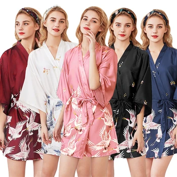 Kobiety temat piżamy oddziału satyna zawór Kimono sukienka drukowania V-neck odzież dla snu suknia noc tradycyjny styl japoński szlafrok yukata