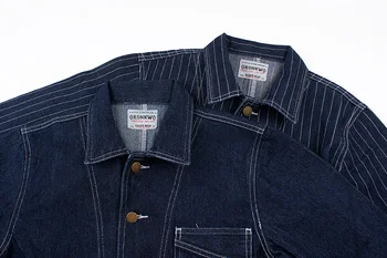 Kolej jeansowa kurtka wzór w paski męska robocza denim rutynowa casual odzież wierzchnia