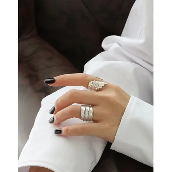 Koreański S925 srebro pierścień ins nisza nieregularne вогнуто-wypukłe pióro otwarte pierścień kobieta pierścień Joker