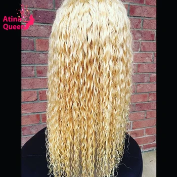 Kręcone blond 613 koronki przodu peruka czarne kobiety wstępnie dzięcioł brazylijskie HD przezroczysta fala wody Remy ludzki włos koronki przodu peruk