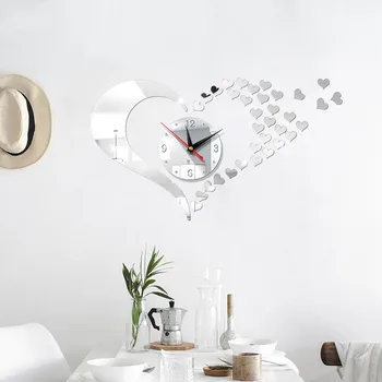Kształt serca DIY 3D zegar ścienny stereo twórczy akryl Wielki ścienny zegar cyfrowy salon lustro naklejki na ścianę domu nowoczesny wystrój