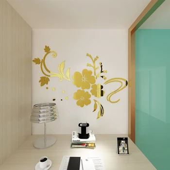 Kwiat hibiskusa lustro naklejki na ściany salon TV tło DIY Art Wall Decor Home Entrance akrylowe, naklejki na ściany, dekoracje
