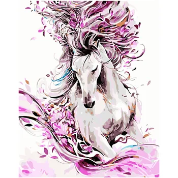 Kwiat koń marzenie zwierzę DIY cyfrowy malowanie według numerów nowoczesny uchwyt sztuka malarstwo akrylowe wyjątkowy prezent wystrój domu, 40x50cm