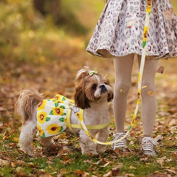 Kwiat pies wiązka z przyponem zestaw drukowanych pies sukienka odzież nylon regulowany Pet wiązka kwiatowe sukienki dla małych średnich psów kotów