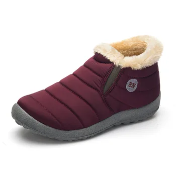 LANSHITINA damskie zimowe rakiety śnieżne duży rozmiar 48 pluszowe ciepłe futrzane buty Slip-On wytrzymała podeszwa botki solidne buty kobieta 2020