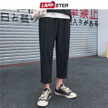 LAPPSTER mężczyźni Harajuku szerokie komórkowe spodnie 2020 hip-hop spodnie męskie rocznika Mody sportowe spodnie czarne paski biegacze spodnie