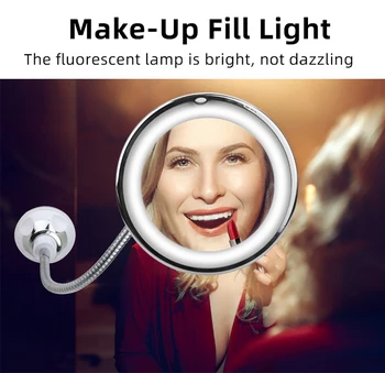 LED 10X lusterko do makijażu 360 stopni Obrotowy elastyczne lustro powiększające z oświetleniem światło dzienne,bezprzewodowe i kompaktowy lustro drogowe