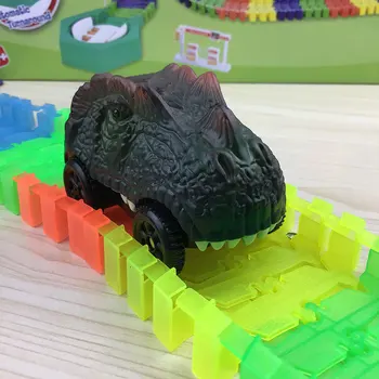 LED Light Up DIY odlewania pod ciśnieniem elektryczny dinozaur samochód świetlny utwór triceratops zebrany poręcz zabawki dla dzieci urodziny prezent