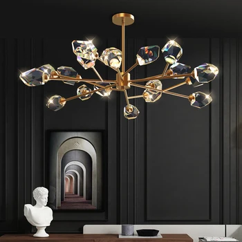 LED Postmodern Crystal Copper Designer, Art Deco Chandelier Lighting Połysk wisząca Lampen do jadalni
