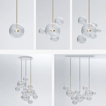LED Postmodern Iron Glass White Bubbles Chandelier Lighting Lamparas De Techo wisząca Lampen do jadalni