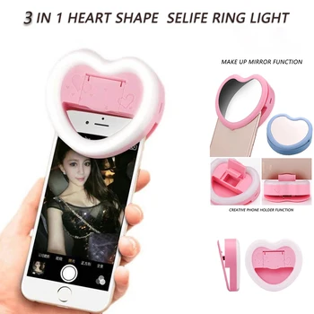 LED Selfie Light Ring Flash Lumiere LED USB telefon klip 3 w 1 przenośny Uchwyt samochodowy do telefonu komórkowego oświetlenie nocne