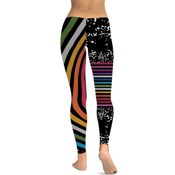 LEIMOLIS sexy Rainbow Stripe black print push up leggings plus size women fitness workout punk high waist elastan leggins
