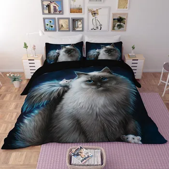 LLANCL Cat Cute Kitty drukowane koc/kołdrę dla dorosłych sypialnia 3 szt. poliester Świąteczny prezent piękny zwierząt HD cyfrowego dzieci