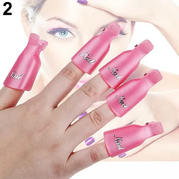 LULAA Nail Art Soak Off Cap Clip Pink/Purple Color New 10 PC Plastic UV Gel Polish Remover Tool Wrap