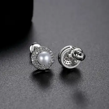 LUOTEEMI okrągłe kolczyki pręta dla kobiet wyraźnie CZ kamień sztuczny perła moda Femme biżuteria zaręczynowy randki Orecchini Donna
