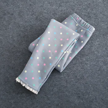 LZH 2021 nowe dziewczyny ciepłe spodnie dziecięce, spodnie Dziecięce legginsy plus aksamit zgrubienie kurtki spodnie w kropki do wydruku Slim-fit koronkowe spodnie