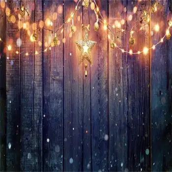 Laeacco Christmas Backgrounds For Photography Brilliant Star Light Bulb Wooden Board Baby Child Photo Backgrounds For Photo Studio