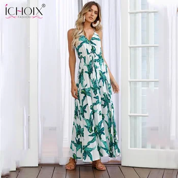 Lato S-XL damskie sukienki plus size kwiatowy print 2020 Femme Party długa suknia duży rozmiar V-neck casual sukienka duże rozmiary odzież