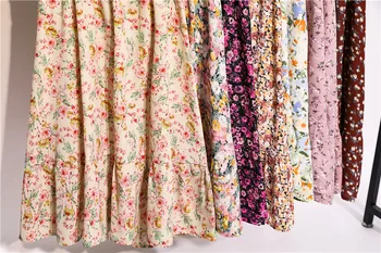 Lato V-neck krótki rękaw kwiatowy szyfonu sukienka falbanka subtelny, słodki koreański midi sukienka retro wydruku partii biuro codzienne Vestidos