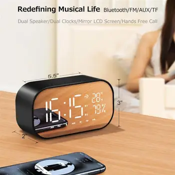 Led budzik z radiem FM Bezprzewodowy głośnik Bluetooth lustrzany wyświetlacz wsparcie Aux TF USB odtwarzacz muzyczny bezprzewodowy dla biura w domu