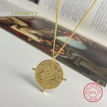 Leouerry srebra próby 925 okrągła moneta naszyjnik oryginalny Złoty elegancki naszyjnik Naszyjnik dla kobiet wykwintne biżuteria prezent