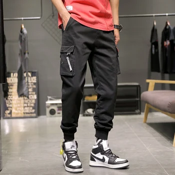 Letnie męskie spodnie o długości do kostek, z wieloma kieszeniami spodnie-cargo męskie czarne wąskie biegacze meble odzież Spodnie