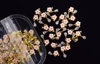 Lot 100szt brokat kolorowy kwiat 3D Nail Art biżuteria z kryształkami, stop paznokci wisiorki biżuteria do paznokci żel/lakier narzędzia