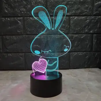 Love Królik 3d Visual Night Light Creative Seven Color Touch Charging Led Feeding NightLight Birthday Gift Lamp