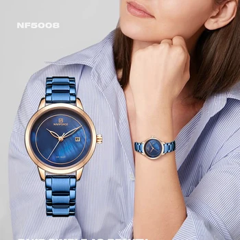 Luksusowe damskie Zegarki NAVIFORCE Brand Clock stalowe zegarek Kwarcowy zegarek Mody kobiet zegarek reloj mujer relogio feminino