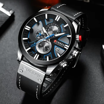 Luksusowe mężczyzna zegarka mody Zegarek Sportowy zegarek kwarcowy zegarek CURREN Skórzany pasek zegarek z datą Reloj Hombre Świecące strzałki