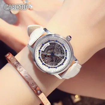 Luksusowej Marki Szkielet Szafirowe Szkło Damskie Zegarek Mechaniczny Zegarek Reloj Mujer Modne Eleganckie Damskie Zegarki Montre Femme
