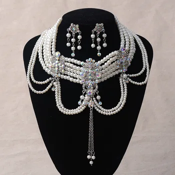Luksusowy duży zestaw ślubny biżuteria zestaw rhinestone tiara naszyjnik i kolczyki