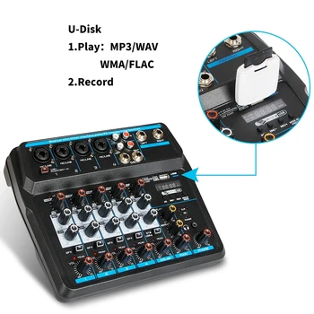 M-6 Przenośny mini-mikser o DJ konsola z kartą dźwiękową USB, 48V zasilanie phantom do nagrywania PC śpiew webcast partii(US Plug)