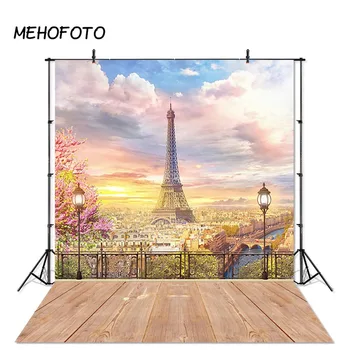 MEHOFOTO Eiffel Tower background chmurze światła View Platform Photography Background Paris Landscape Photo Studio Booth Tła