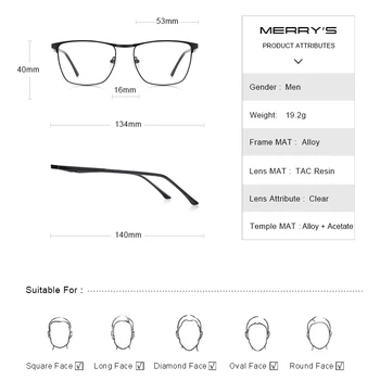 MERRYS DESIGN męskie luksusowe przepisane im punkty Moda krótkowzroczność okulary przepisane im męski styl vintage optyczne okulary S2061PG