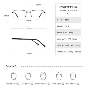 MERRYS projekt mężczyźni stop tytanu oprawa dla punktów połowa optyczna ramka biznesowym stylu ultralight krótkowzroczność przepis punkty S2185