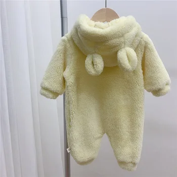 MILANCEL 2020 Winter New Baby Clothing Cute Bear Hooded Toddler Boys Pajacyki Zipper Style ciepłe ubrania dla niemowląt