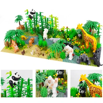 MOC Military Rainforest Baseplate Parts Jungle Animal Flower Tree Plants City Adventure Building Blocks Assembly DIY Toys Gifts