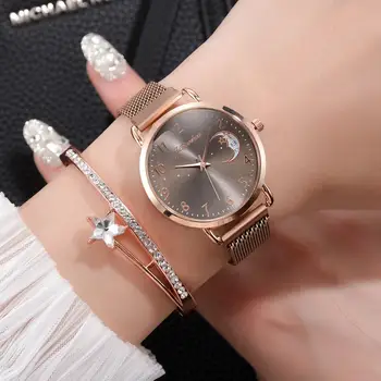 Magnes klamra półksiężyc kształt kobiety bransoletka zegarki luksusowe panie stop zegarek kwarcowy Zegarek prezenty 2020 Relogio Feminino orologio
