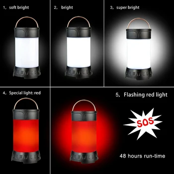 Magnetyczny przenośny biały czerwony camping lantern 5-poziomowa jasność wiszący namiot usb akumulator awaryjny latarka+akumulator 18650