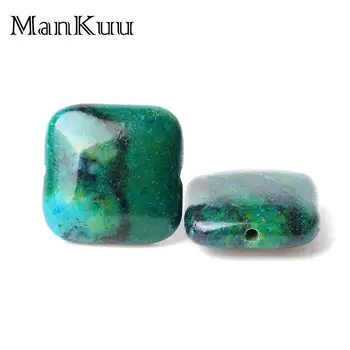 ManKuu 20mm Square Green Blue Natural Phoenix Stone Beads For DIY Jewelry Making Smooth mistrzowski pas aktywnego drukujących Natural Gem Stone Beads 5pcs/Lot