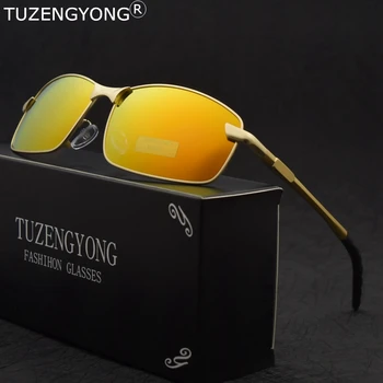 Marka TUZENGYONG męskie aluminiowe okulary powłoka lustro spolaryzowane jazdy okulary dla mężczyzn kwadratowe okulary odcienie punkty