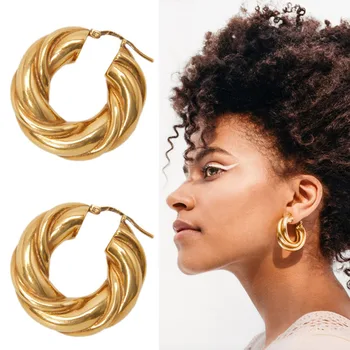 Masywny gruby twist złoto hoop kolczyki dla francuskiego stylu klasyczne modne kolczyki 2020