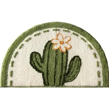 Maty do kąpieli prosty świeży zielony kaktus Flora półokrągły miękki dywan chłonny Antypoślizgowy dywanik kuchenne drzwi mata