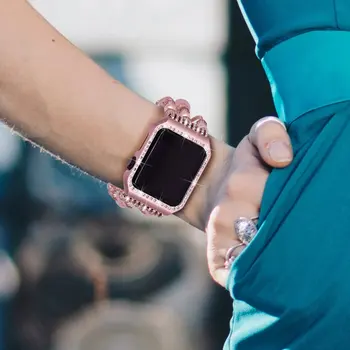 Metalowy Diament obudowa+ pasek do Apple Watch Series 6 SE 5 4 3 2 Bransoletka kobiety wymiana paska do zegarka iWatch 38 mm 42 mm 40/44 mm