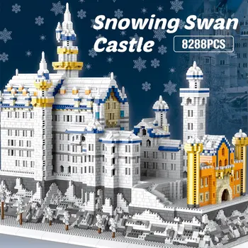 Miasto znane śnieg Łabędź zamek architektura bloki twórca mini mikro diamentowe cegły zabawki dla dzieci prezent