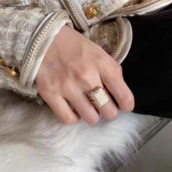 Minar minimalistyczny prostokąt kamień Urok pierścienie dla kobiet Kobieta 2021 złoty kolor stopu geometryczne regulowane otwarte pierścień biżuteria