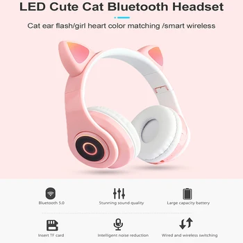 Mini ładny kot Bluetooth Bezprzewodowe słuchawki z mikrofonem może sterować led dziecko dziewczyna stereo bass muzyka kask telefon zestaw słuchawkowy