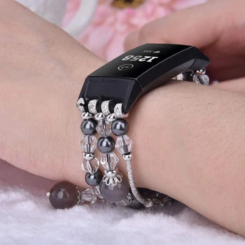 Moda damska bransoletka handmade dla Fitbit Charge 3/4 SE perłowe koraliki bransoletka dla Fitbit Charge 2 Smartwatch pasy czarny agat