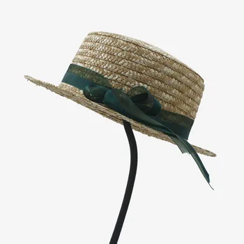 Moda lato słoma dziecko Kentucky Derby płaski kapelusz, słońce dzieci łuk kapelusze dziewczyna plaży kapelusz Шапо Femme świńska ciasto prezent 3-7 lat 54 cm